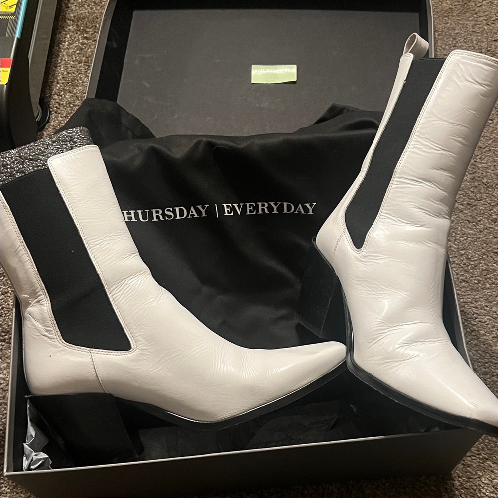 Thursday Boot Company White and Black Heeled Boots